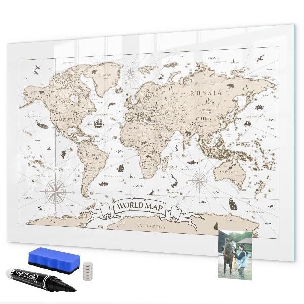 Magnetická psací tabule Mapa světa s místy, kde se daly pořídit fotografie