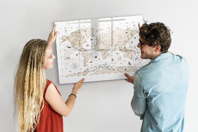 Magnetická psací tabule Mapa světa s místy, kde se daly pořídit fotografie