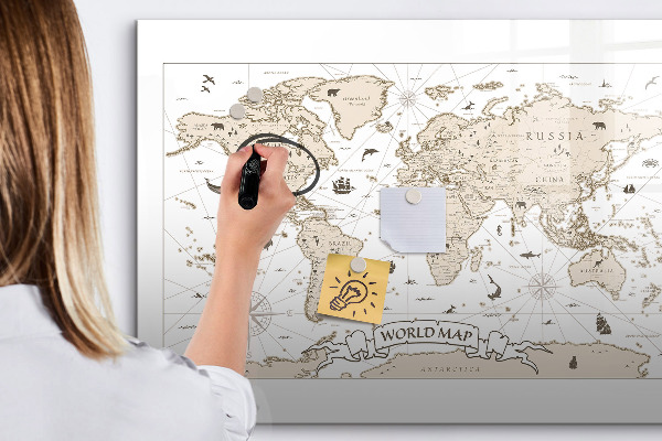 Magnetická psací tabule Mapa světa s místy, kde se daly pořídit fotografie