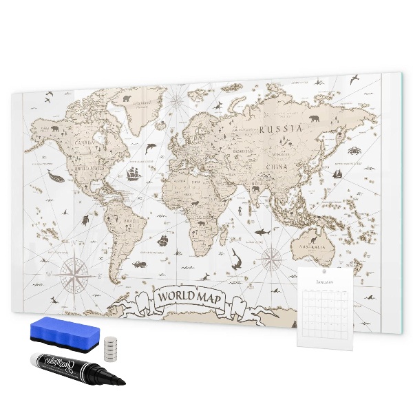 Magnetická psací tabule Mapa světa s místy, kde se daly pořídit fotografie