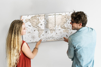 Magnetická psací tabule Mapa světa s místy, kde se daly pořídit fotografie