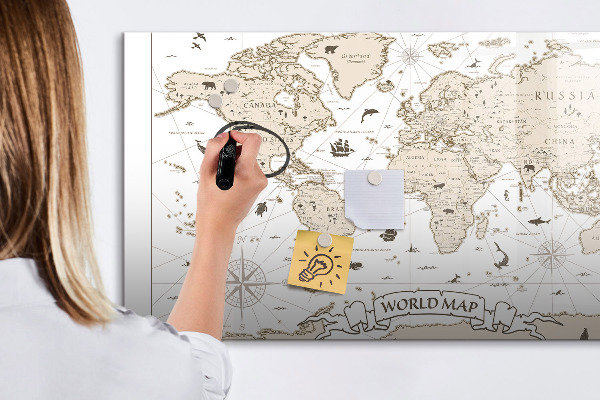Magnetická psací tabule Mapa světa s místy, kde se daly pořídit fotografie