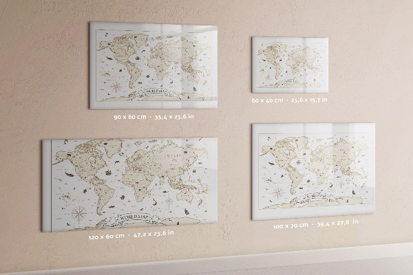 Magnetická psací tabule Mapa světa s místy, kde se daly pořídit fotografie