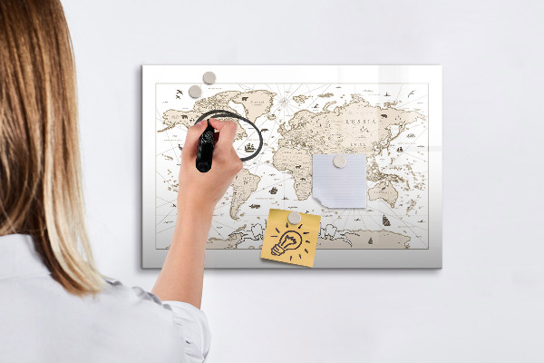 Magnetická psací tabule Mapa světa s místy, kde se daly pořídit fotografie