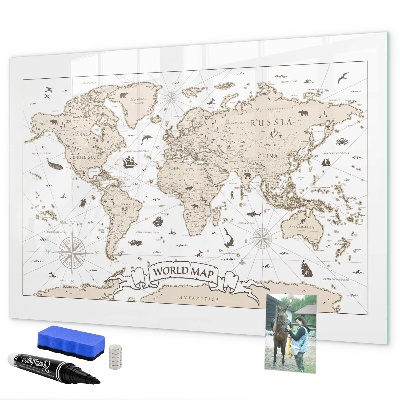 Magnetická psací tabule Mapa světa s místy, kde se daly pořídit fotografie