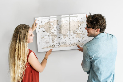 Magnetická psací tabule Mapa světa s místy, kde se daly pořídit fotografie