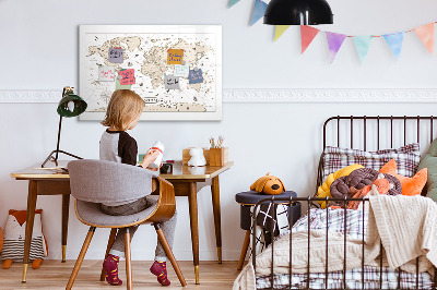 Magnetická psací tabule Mapa světa s místy, kde se daly pořídit fotografie