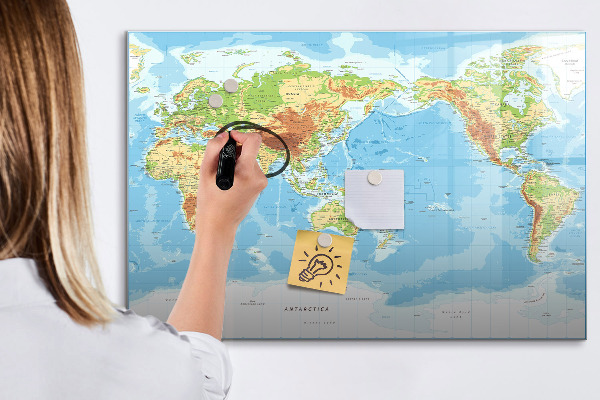 Popisovatelná magnetická tabule Mapa světa s fotografiemi a příslušenstvím