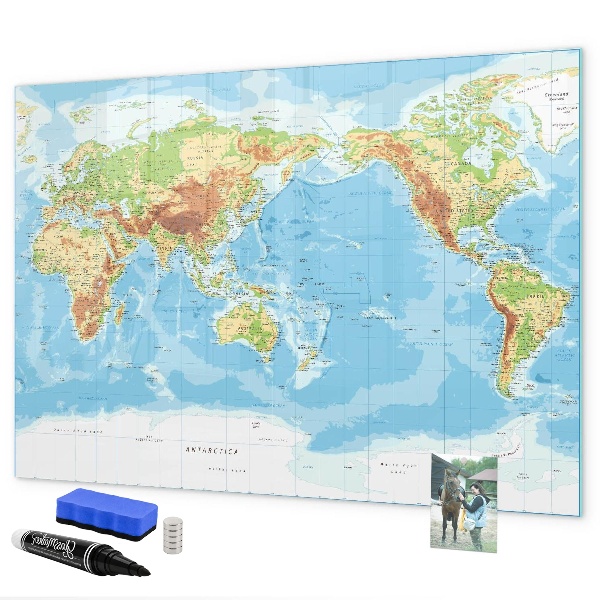 Popisovatelná magnetická tabule Mapa světa s fotografiemi a příslušenstvím