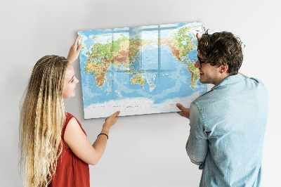 Popisovatelná magnetická tabule Mapa světa s fotografiemi a příslušenstvím