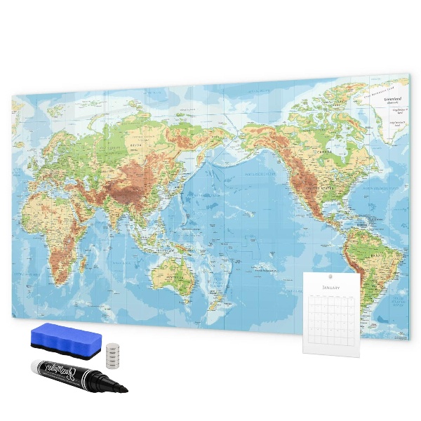 Popisovatelná magnetická tabule Mapa světa s fotografiemi a příslušenstvím
