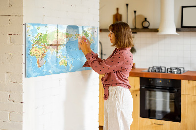Popisovatelná magnetická tabule Mapa světa s fotografiemi a příslušenstvím