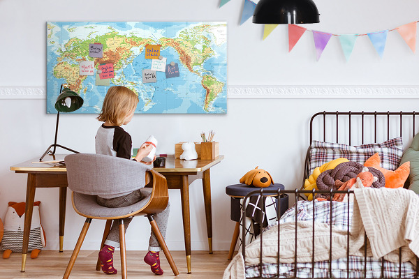 Popisovatelná magnetická tabule Mapa světa s fotografiemi a příslušenstvím