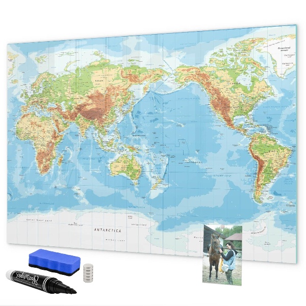 Popisovatelná magnetická tabule Mapa světa s fotografiemi a příslušenstvím