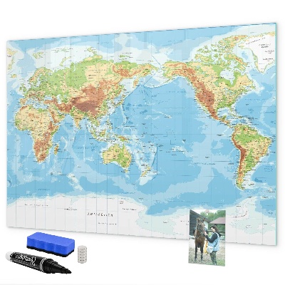 Popisovatelná magnetická tabule Mapa světa s fotografiemi a příslušenstvím