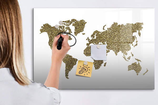 Magnetická psací tabule Mapa světa s místy, kde se daly pořídit fotografie