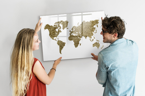 Magnetická psací tabule Mapa světa s místy, kde se daly pořídit fotografie
