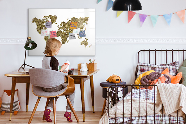 Magnetická psací tabule Mapa světa s místy, kde se daly pořídit fotografie