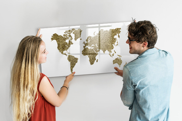 Magnetická psací tabule Mapa světa s místy, kde se daly pořídit fotografie
