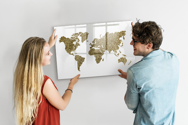 Magnetická psací tabule Mapa světa s místy, kde se daly pořídit fotografie