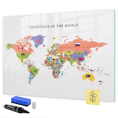 Popisovatelná magnetická tabule Mapa světa s místy k označení