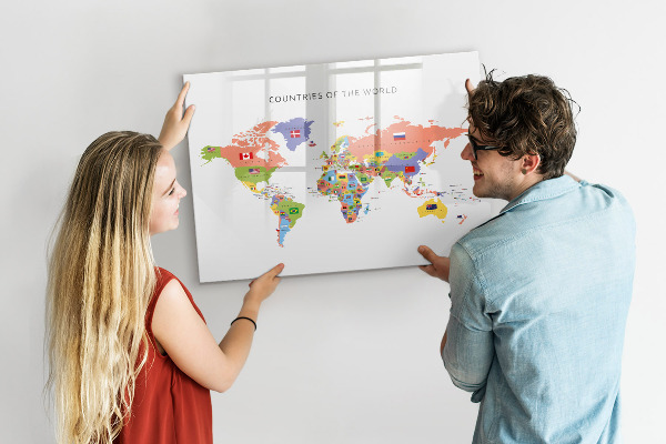 Popisovatelná magnetická tabule Mapa světa s místy k označení