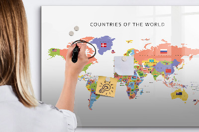Popisovatelná magnetická tabule Mapa světa s místy k označení