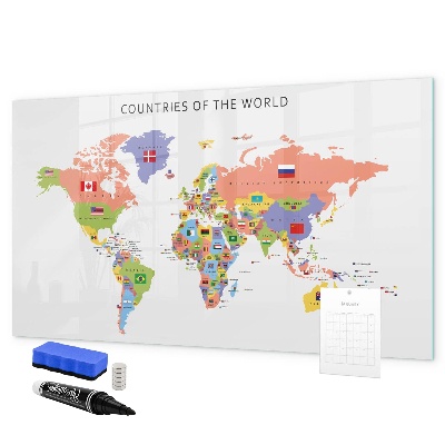 Popisovatelná magnetická tabule Mapa světa s místy k označení