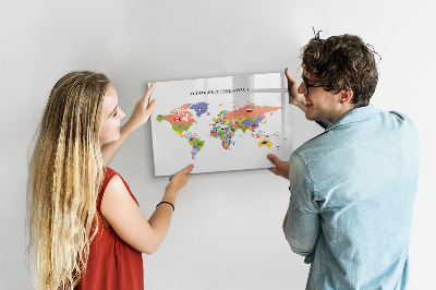 Popisovatelná magnetická tabule Mapa světa s místy k označení