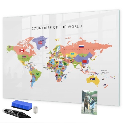 Popisovatelná magnetická tabule Mapa světa s místy k označení