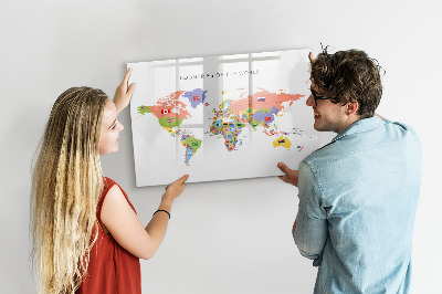 Popisovatelná magnetická tabule Mapa světa s místy k označení