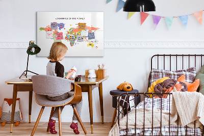 Popisovatelná magnetická tabule Mapa světa s místy k označení