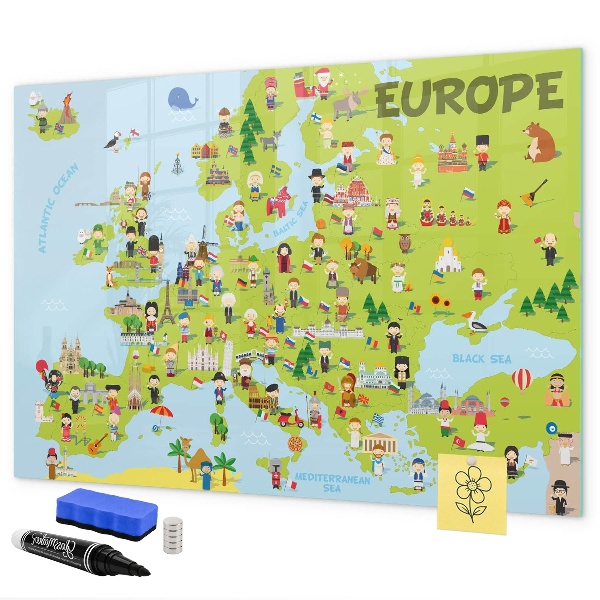 Magnetická psací tabule Interaktivní mapa Evropy pro označení vašich cest