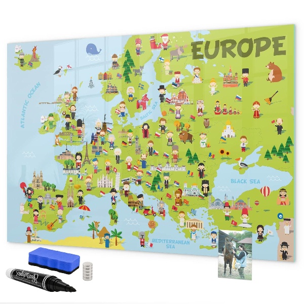 Magnetická psací tabule Interaktivní mapa Evropy pro označení vašich cest