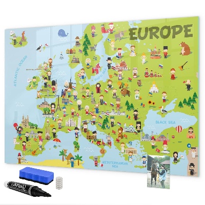 Magnetická psací tabule Interaktivní mapa Evropy pro označení vašich cest