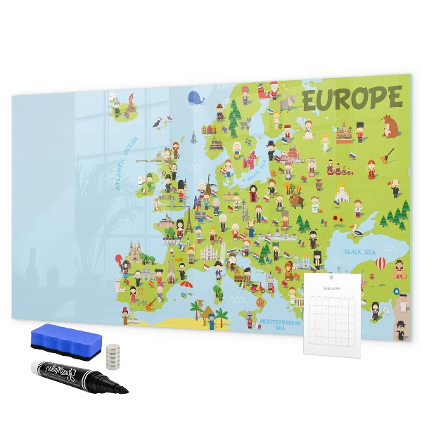 Magnetická psací tabule Interaktivní mapa Evropy pro označení vašich cest