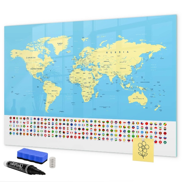 Magnetická psací tabule Mapa světa s místy, kde se daly pořídit fotografie