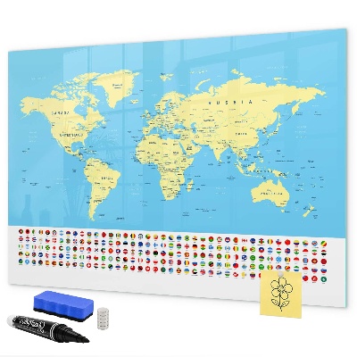 Magnetická psací tabule Mapa světa s místy, kde se daly pořídit fotografie