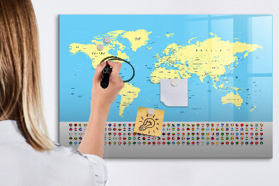 Magnetická psací tabule Mapa světa s místy, kde se daly pořídit fotografie