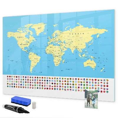 Magnetická psací tabule Mapa světa s místy, kde se daly pořídit fotografie