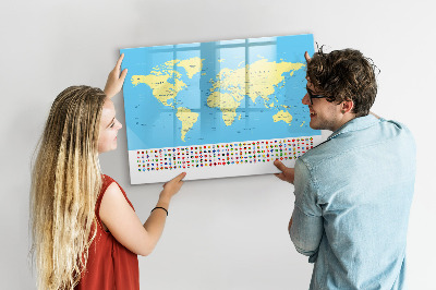 Magnetická psací tabule Mapa světa s místy, kde se daly pořídit fotografie