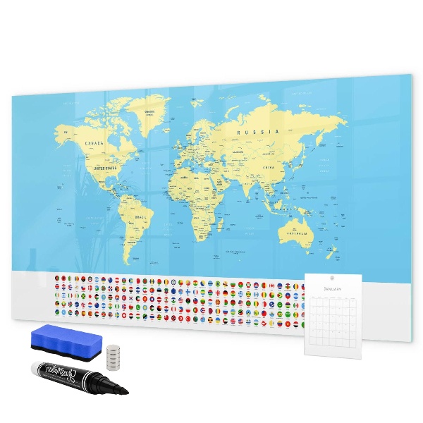 Magnetická psací tabule Mapa světa s místy, kde se daly pořídit fotografie