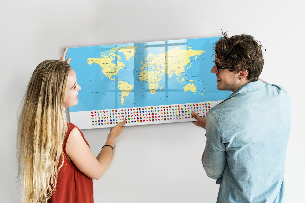 Magnetická psací tabule Mapa světa s místy, kde se daly pořídit fotografie