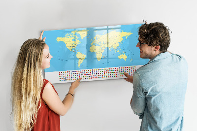 Magnetická psací tabule Mapa světa s místy, kde se daly pořídit fotografie