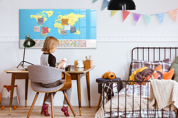 Magnetická psací tabule Mapa světa s místy, kde se daly pořídit fotografie