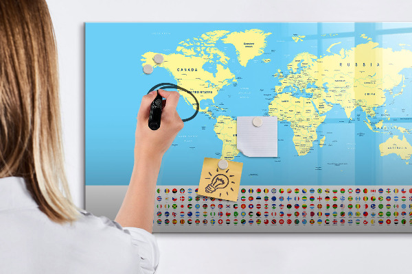 Magnetická psací tabule Mapa světa s místy, kde se daly pořídit fotografie