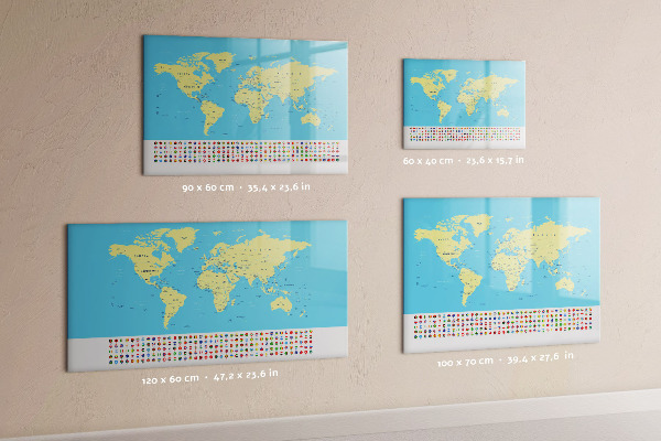 Magnetická psací tabule Mapa světa s místy, kde se daly pořídit fotografie