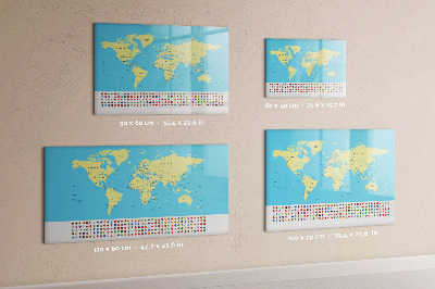Magnetická psací tabule Mapa světa s místy, kde se daly pořídit fotografie