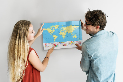 Magnetická psací tabule Mapa světa s místy, kde se daly pořídit fotografie
