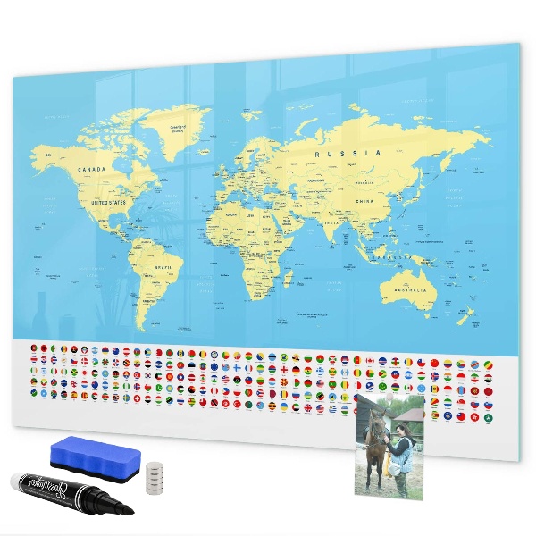 Magnetická psací tabule Mapa světa s místy, kde se daly pořídit fotografie